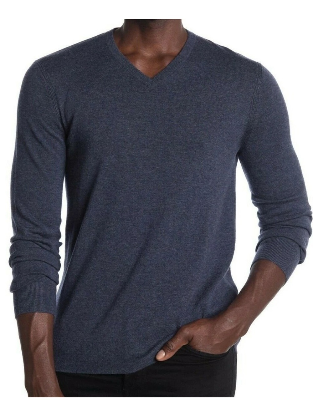 Theory Riland Harman Merino Wool V-Neck Sweater Navy Size
